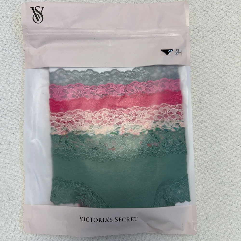 Victoria's Secret Lace Panty Trio - Pink, Green, Cream